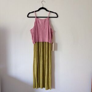 Sunday in Brooklyn Anthropologie NWT Pink & Green Pleated Colorblock Dress S